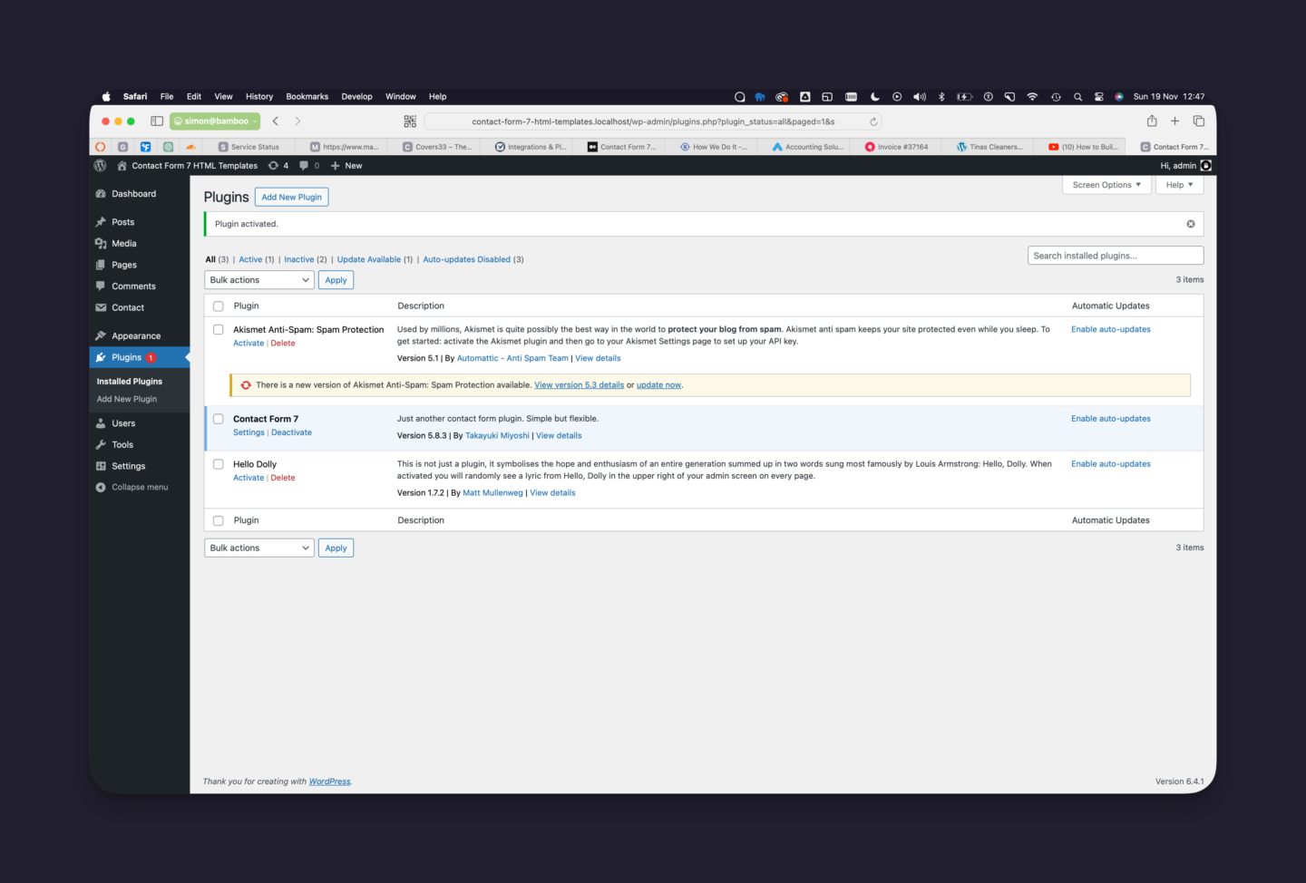 Activate Contact Form 7 Plugin