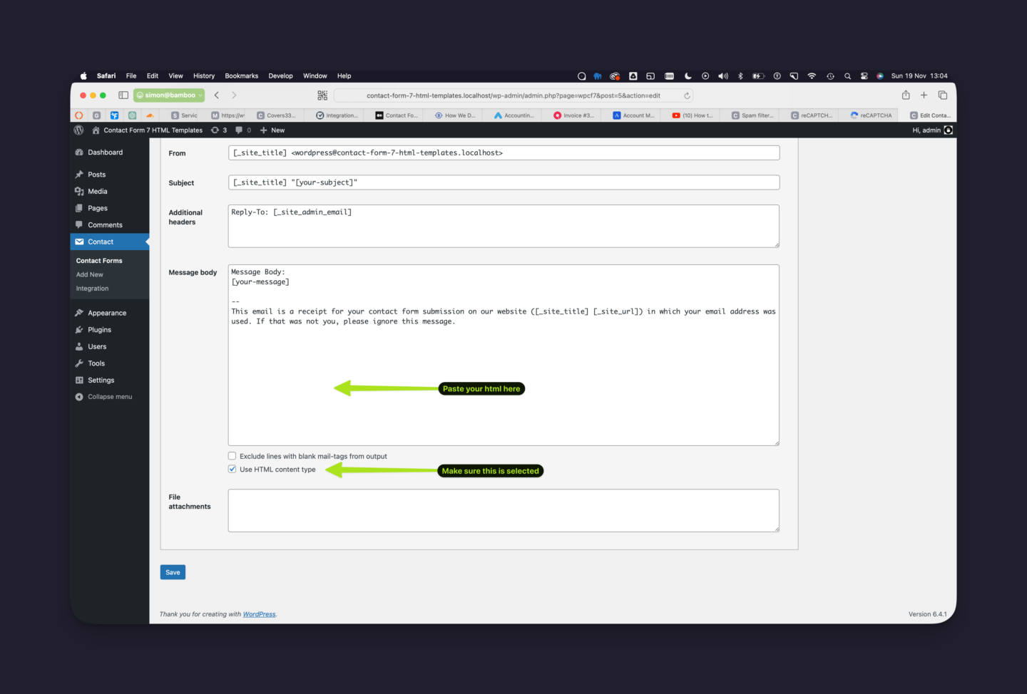 Edit Contact Form 7
